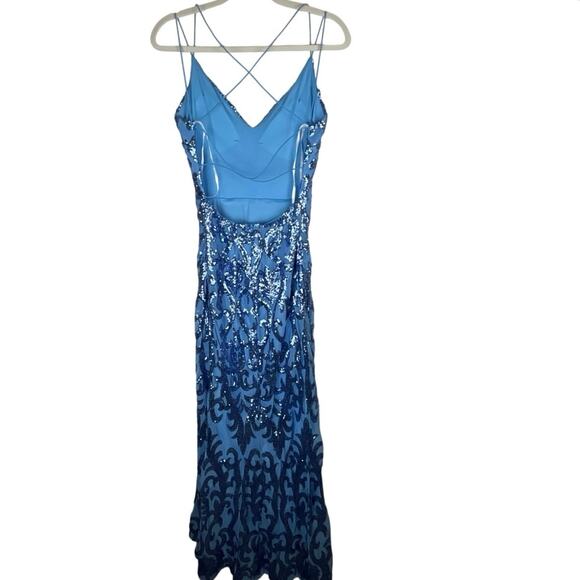 B. Darlin Blue Sequin Formal Dress Floor Length Exposed Back Size M - Picture 2 of 9